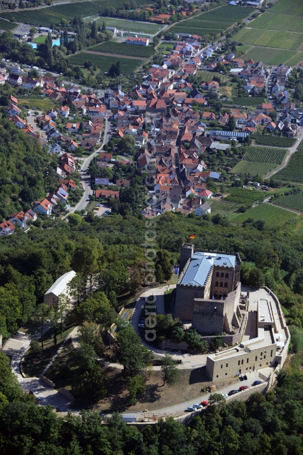 Neustadt an der Weinstraße from above - Building and Castle Park Castle Das Hambacher Schloss in Neustadt an der Weinstrasse in the state Rhineland-Palatinate