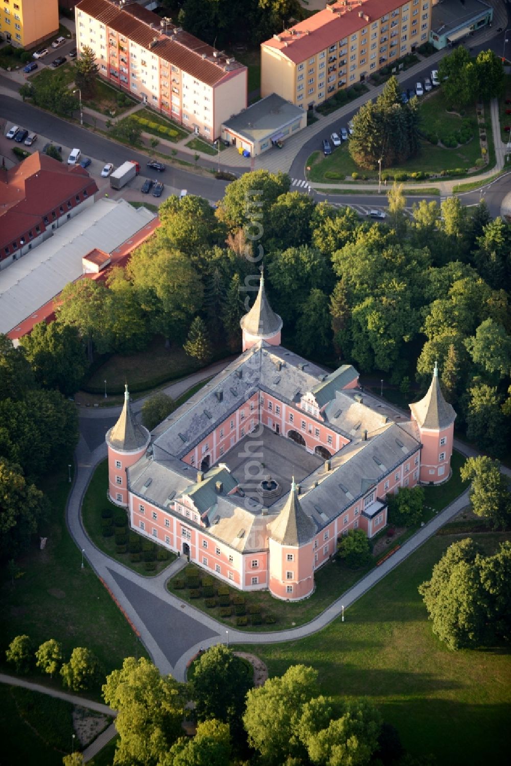 Aerial image Sokolov - Building and Castle Park Castle Muzeum Sokolov, p.o. Karlovarského kraje in Sokolov in Czech Republic