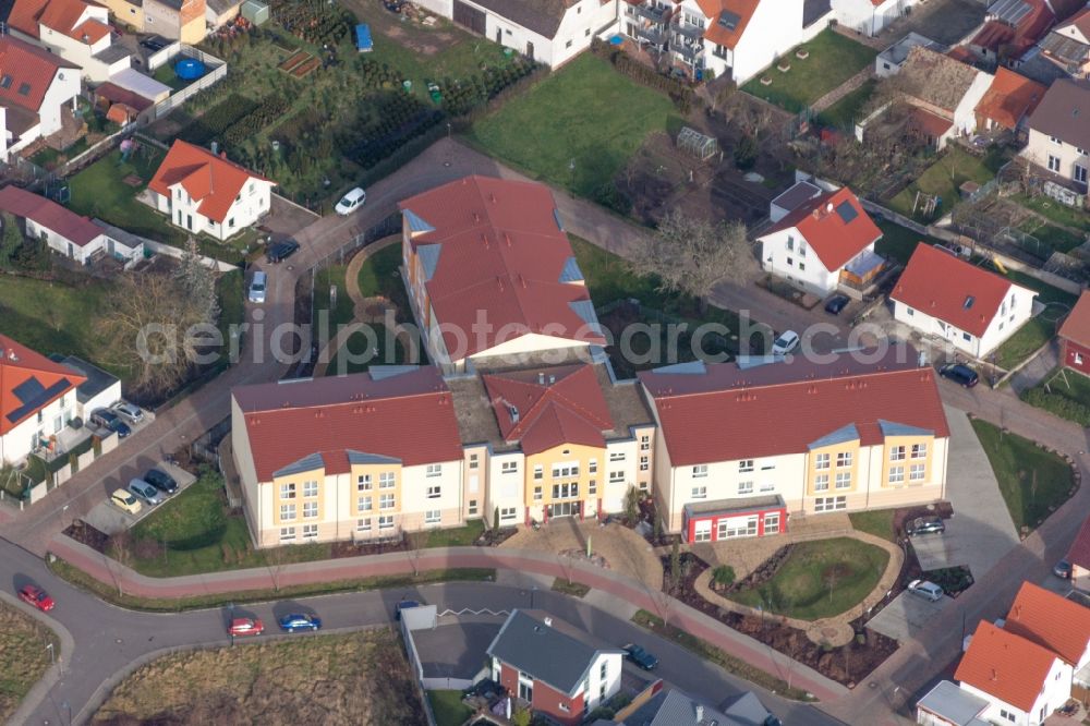 Lingenfeld from the bird's eye view: Building of the retirement center Haus Edelberg Senioren-Zentrum Lingenfeld in Lingenfeld in the state Rhineland-Palatinate, Germany