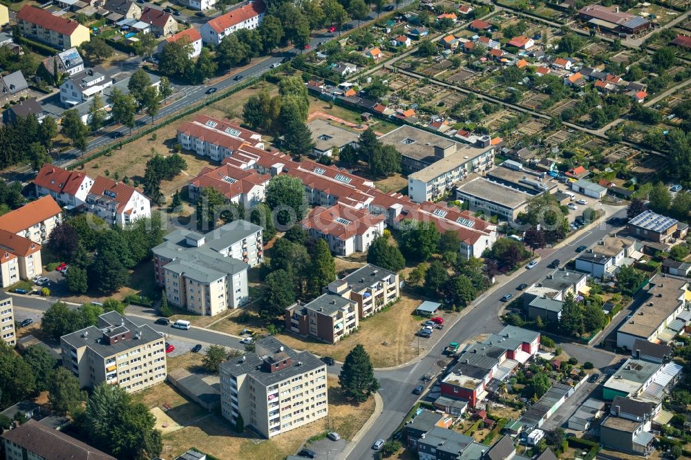 Aerial image Bergkamen - Building of the retirement center Hermann-Goerlitz-Seniorenzentrum on Marie-Juchacz-Strasse in Bergkamen in North Rhine-Westphalia, Deurschland