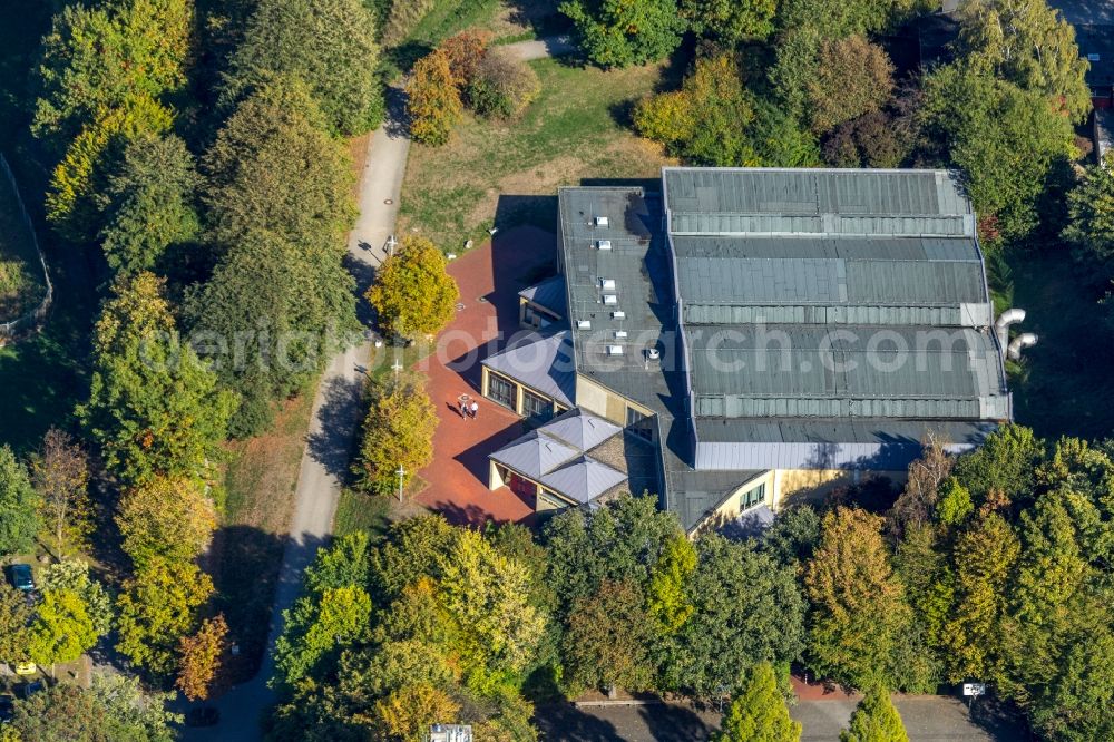 Hagen from above - Roof on the building of the sports hall Karl-Adam in Hagen in the state North Rhine-Westphalia, Germany