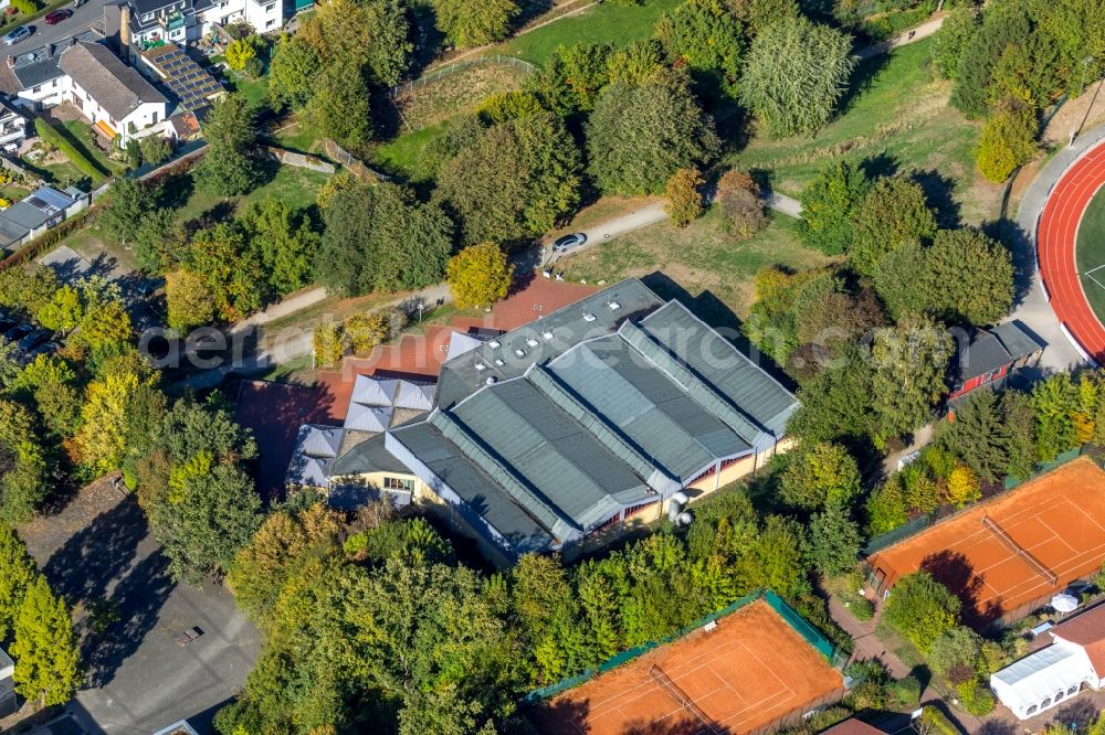 Aerial image Hagen - Roof on the building of the sports hall Karl-Adam in Hagen in the state North Rhine-Westphalia, Germany