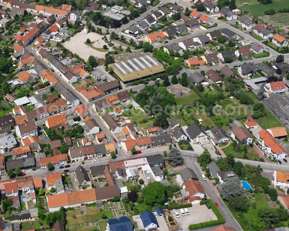 Aerial image Philippsburg - Roof on the building of the sports hall in the residential area on street Kirchstrasse in the district Rheinsheim in Philippsburg in the state Baden-Wuerttemberg, Germany