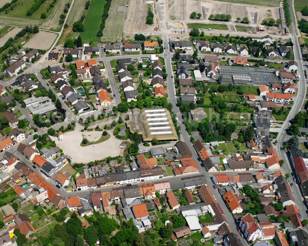 Aerial photograph Philippsburg - Roof on the building of the sports hall in the residential area on street Kirchstrasse in the district Rheinsheim in Philippsburg in the state Baden-Wuerttemberg, Germany