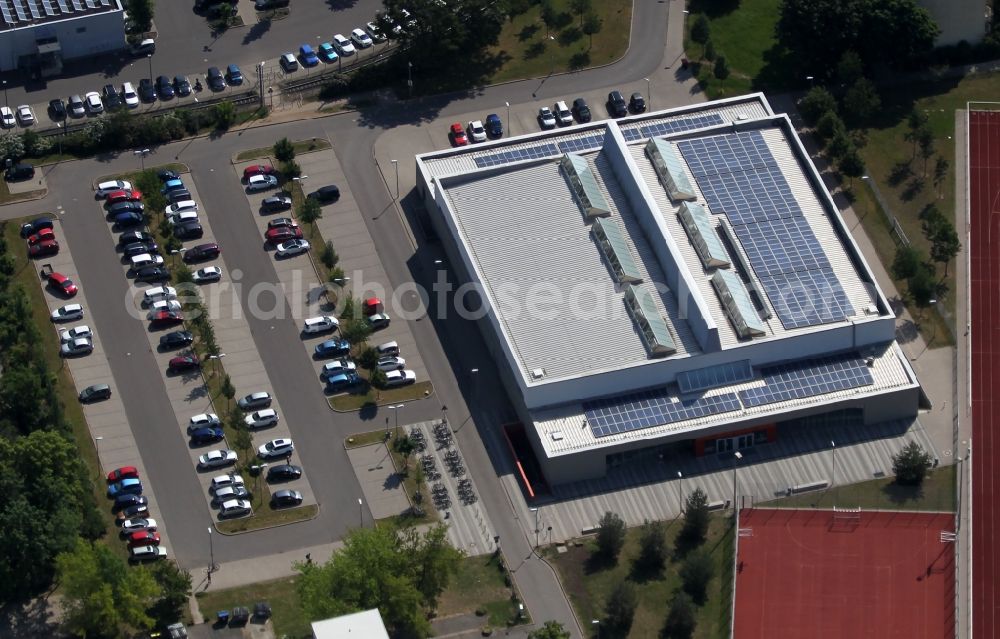 Aerial photograph Erfurt - Roof on the building of the sports hall Riethsporthalle in Erfurt in the state Thuringia, Germany