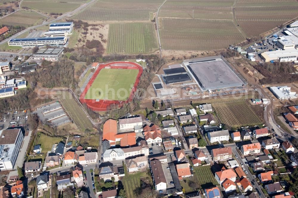 Aerial image Edenkoben - Building of sports hall Ensemble Grosssporthalle Edenkoben in Edenkoben in the state Rhineland-Palatinate