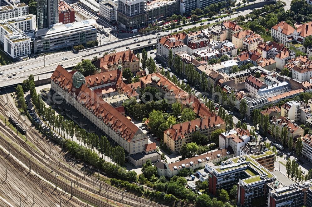 München from above - Administrative building of the federal federal agency for customs investigation in the district Schwanthalerhoehe in Munich in the state Bavaria, Germany