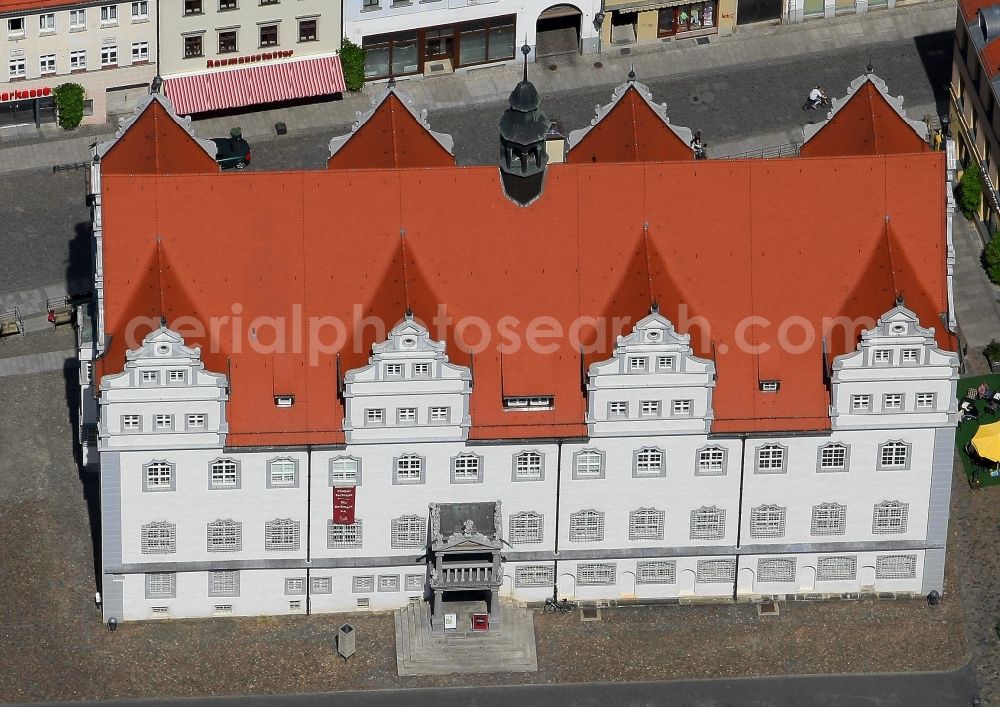 Aerial photograph Lutherstadt Wittenberg - Town Hall building of the City Council at the market downtown in Lutherstadt Wittenberg in the state Saxony-Anhalt, Germany