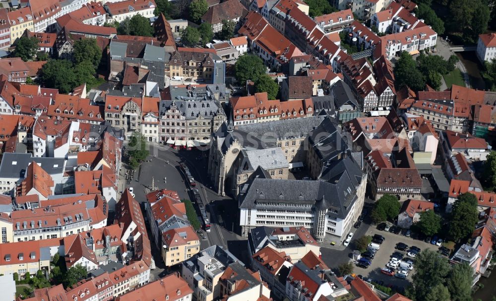 Erfurt from the bird's eye view: Town Hall building of the city administration on Fischmarkt in of Altstadt in Erfurt in the state Thuringia, Germany