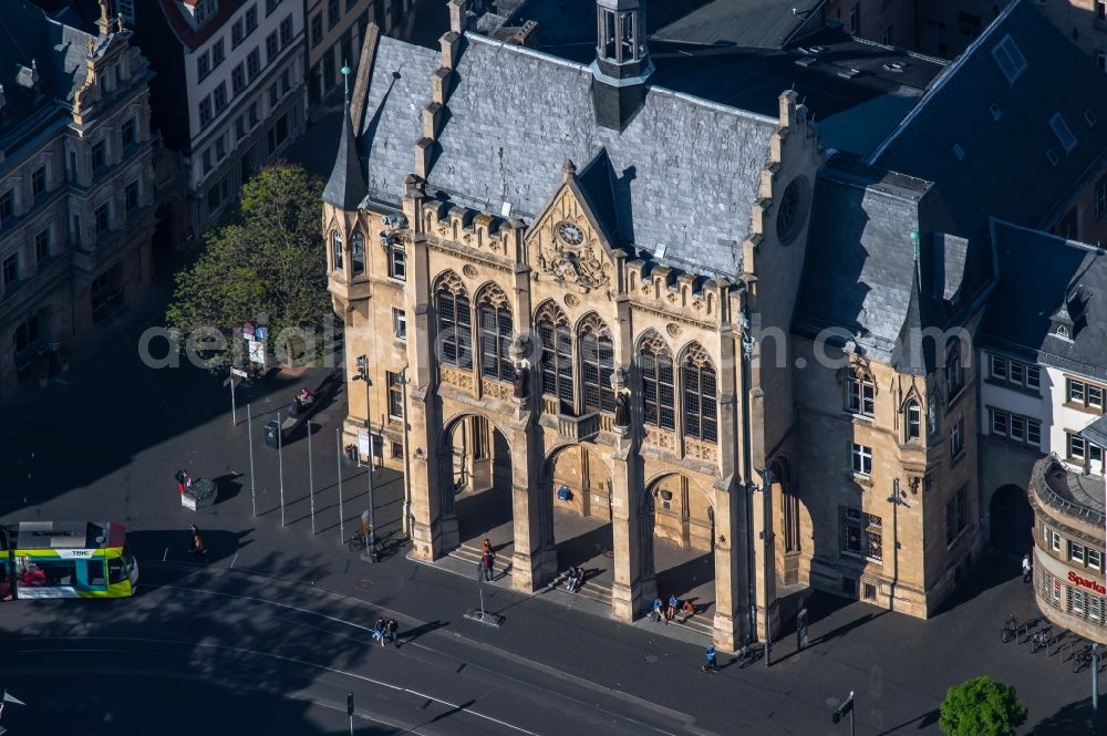 Erfurt from above - Town Hall building of the city administration on Fischmarkt in of Altstadt in Erfurt in the state Thuringia, Germany