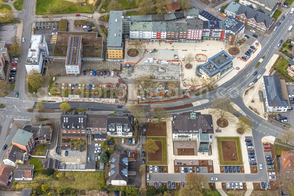 Aerial image Hamm - Town Hall building of the City Council with construction work for laying paving stones at Heessener Markt downtown in the district Heessen in Hamm at Ruhrgebiet in the state North Rhine-Westphalia, Germany