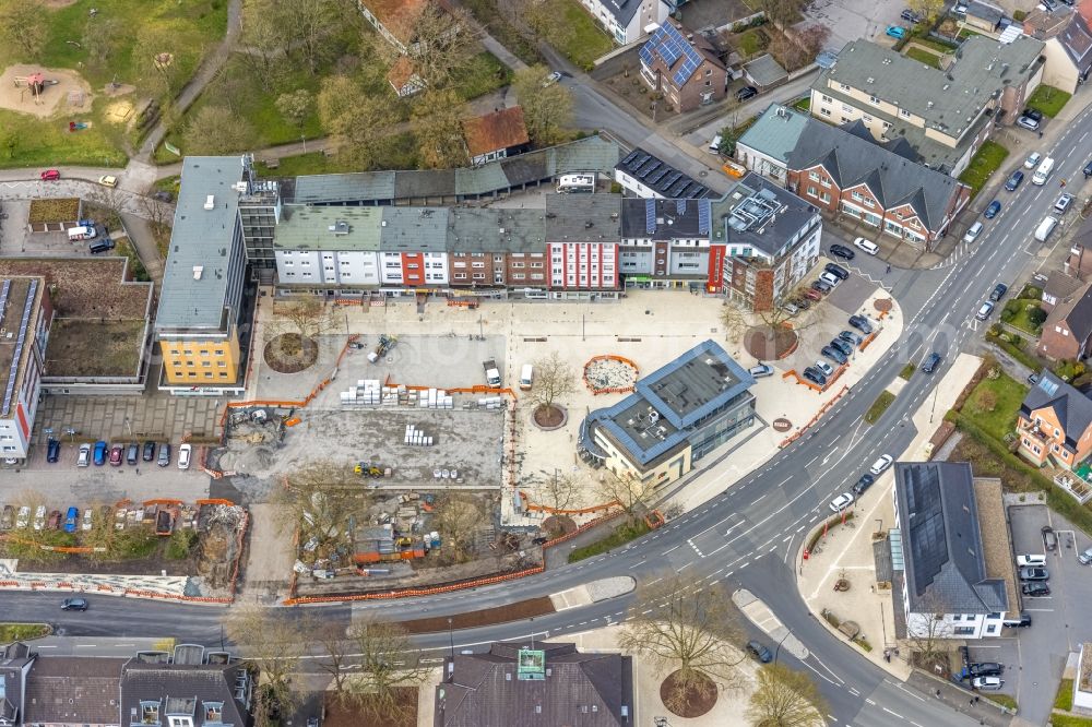 Aerial photograph Hamm - Town Hall building of the City Council with construction work for laying paving stones at Heessener Markt downtown in the district Heessen in Hamm at Ruhrgebiet in the state North Rhine-Westphalia, Germany