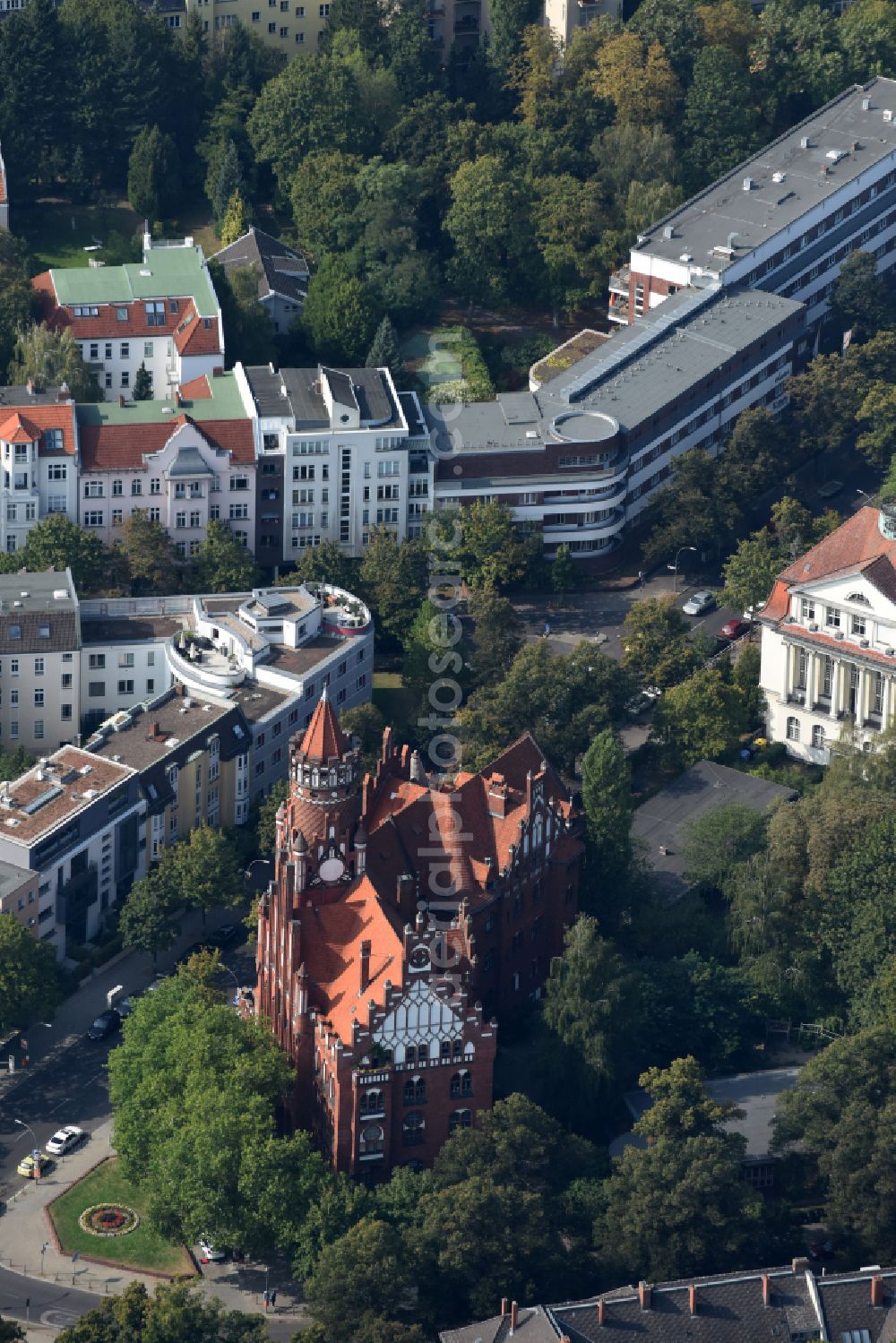 Berlin from above - Town Hall building of the city administration on place Berkaer Platz in the district Schmargendorf in Berlin, Germany