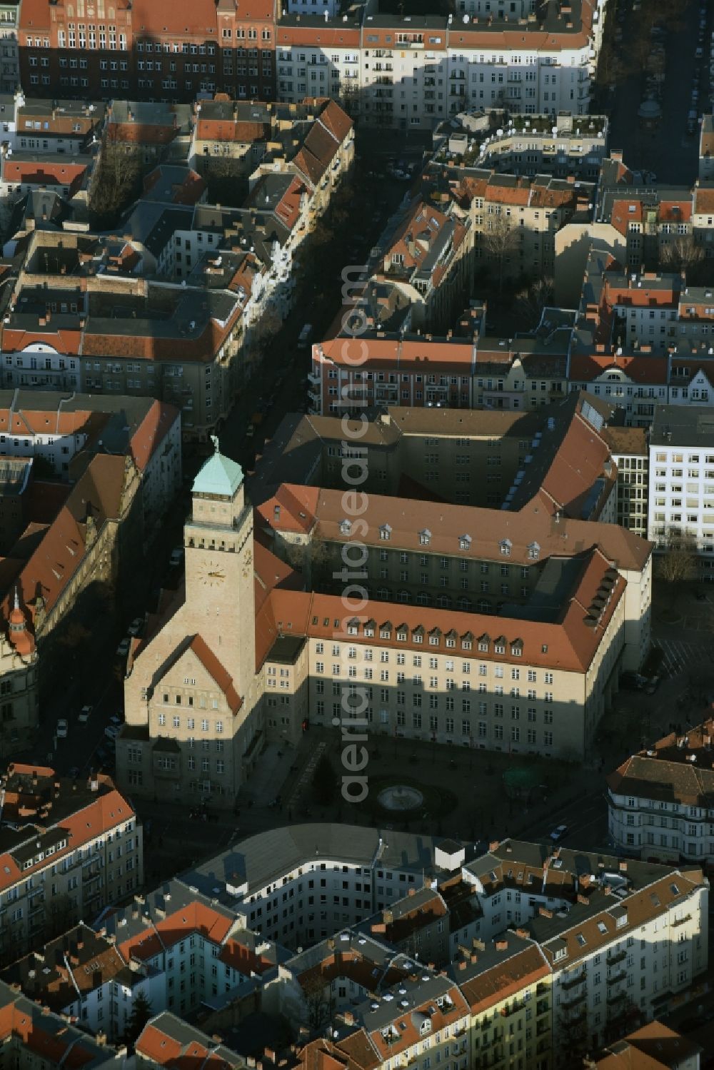 Berlin from above - Town Hall building of the city administration - Neukoelln on Karl-Marx-Strasse in Berlin in Germany