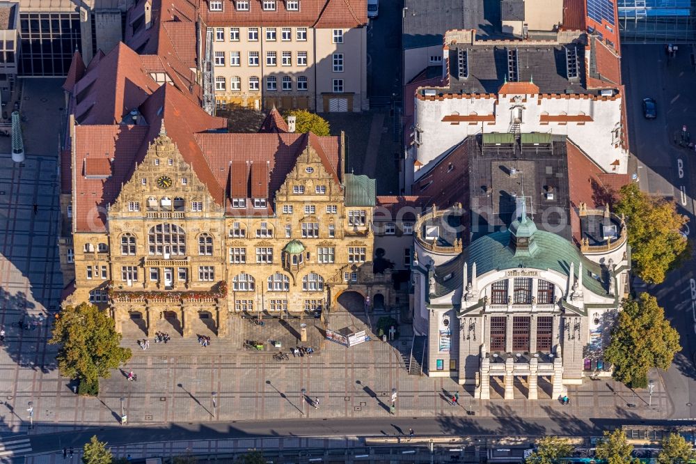 Bielefeld from the bird's eye view: Town Hall building of the city administration Altes Rathaus on street Niederwall in Bielefeld in the state North Rhine-Westphalia, Germany