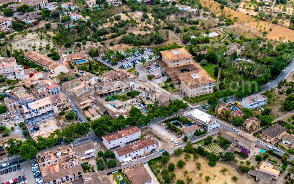 Calvia from above - Town Hall building of the city administration Ajuntament de Calvia on Carreterra Julia Bujosa Sans Batle in Calvia in Balearic island of Mallorca, Spain