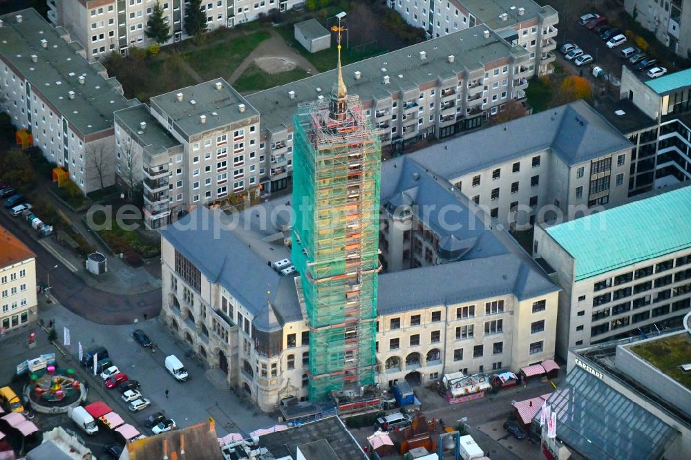 Dessau from above - Town Hall building of the city administration in Dessau in the state Saxony-Anhalt, Germany