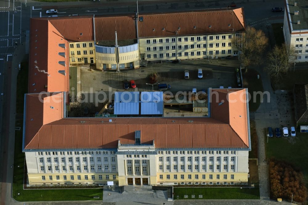 Eisenhüttenstadt from the bird's eye view: Town Hall building of the city administration in Eisenhuettenstadt in the state Brandenburg