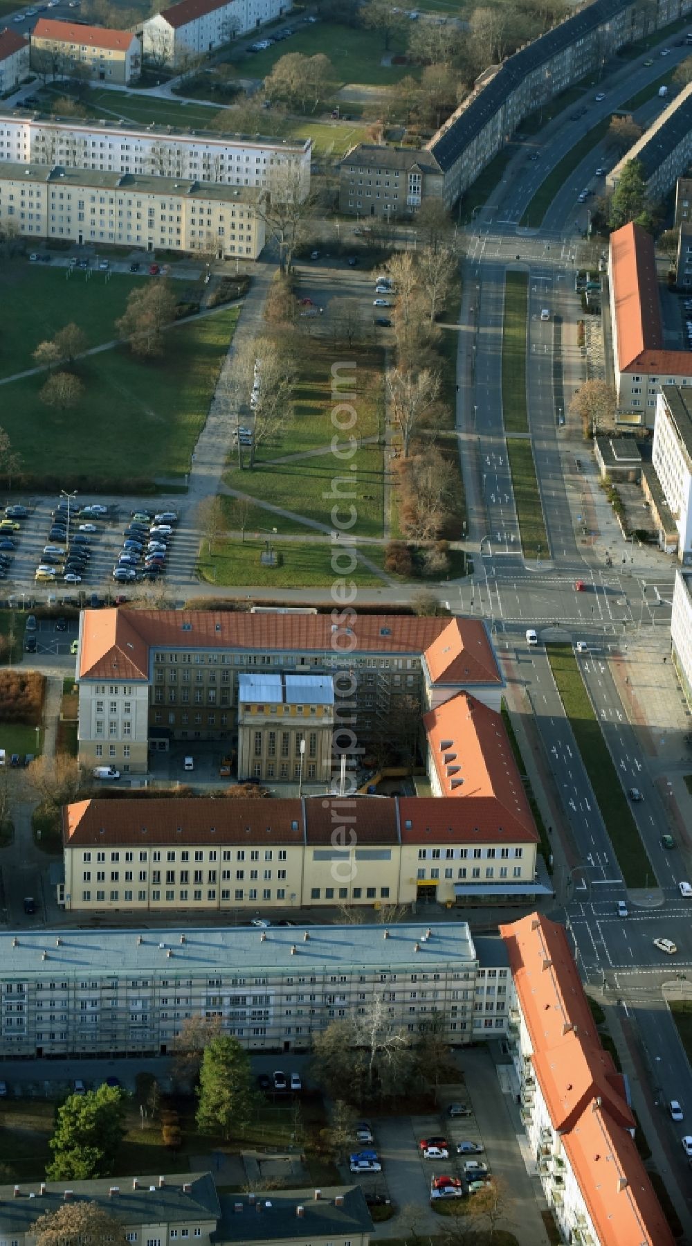 Eisenhüttenstadt from the bird's eye view: Town Hall building of the city administration in Eisenhuettenstadt in the state Brandenburg