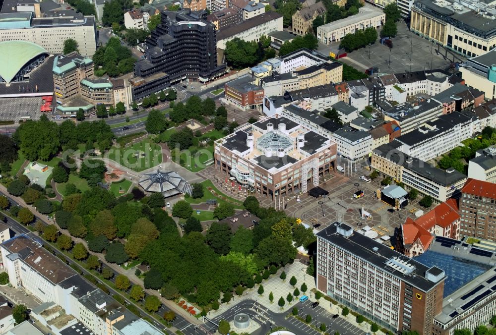 Aerial photograph Dortmund - Town Hall building of the city administration on Friedensplatz square in the city centre of Dortmund in the state of North Rhine-Westphalia