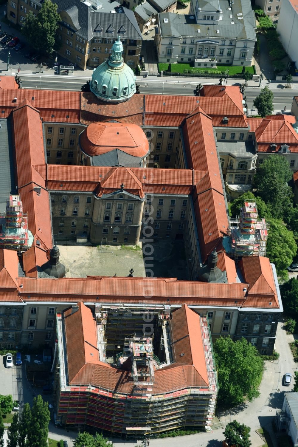 Aerial image Potsdam - Town Hall building of the city administration on Friedrich-Ebert-Strasse in Potsdam in the state Brandenburg, Germany