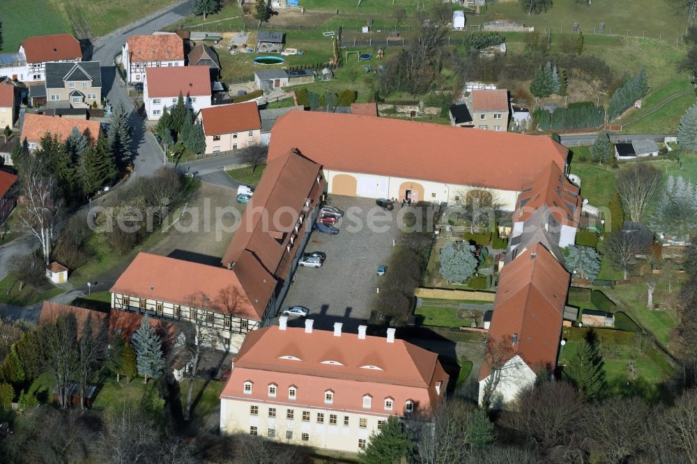 Stauchitz from above - Town Hall building of the city administration Gemeinde Stauchitz am Thomas-Muentzer-Platz in Stauchitz in the state Saxony