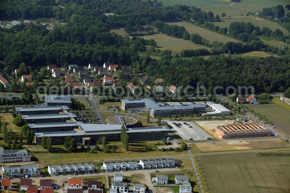 Gütersloh from above - Town Hall building and the district administration in Guetersloh in the state of North Rhine-Westphalia