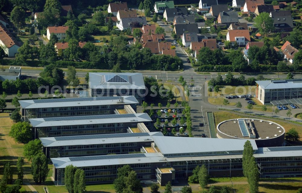 Gütersloh from the bird's eye view: Town Hall building and the district administration in Guetersloh in the state of North Rhine-Westphalia