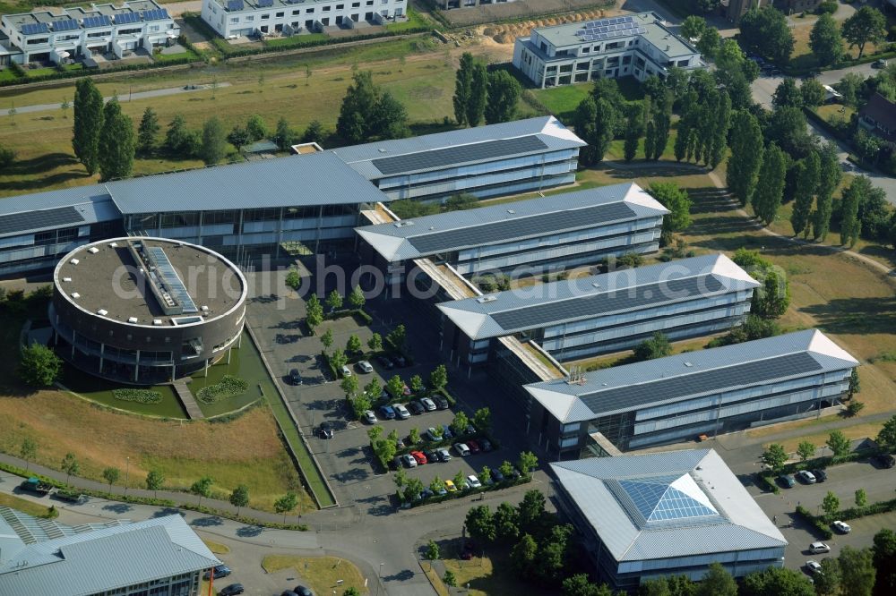 Gütersloh from the bird's eye view: Town Hall building and the district administration in Guetersloh in the state of North Rhine-Westphalia