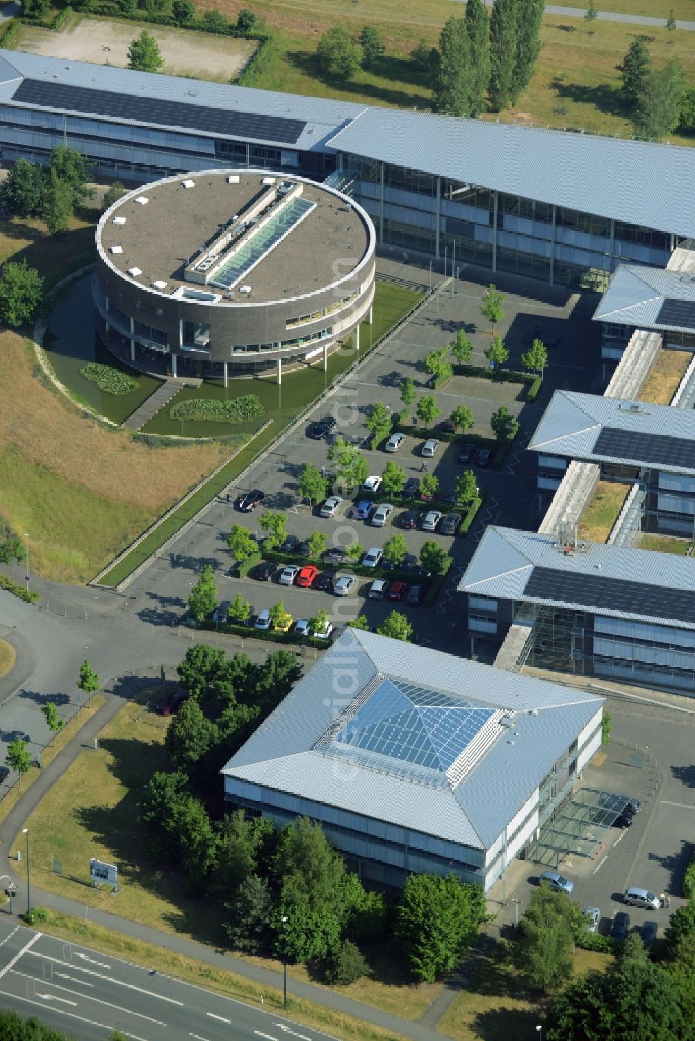 Gütersloh from above - Town Hall building and the district administration in Guetersloh in the state of North Rhine-Westphalia