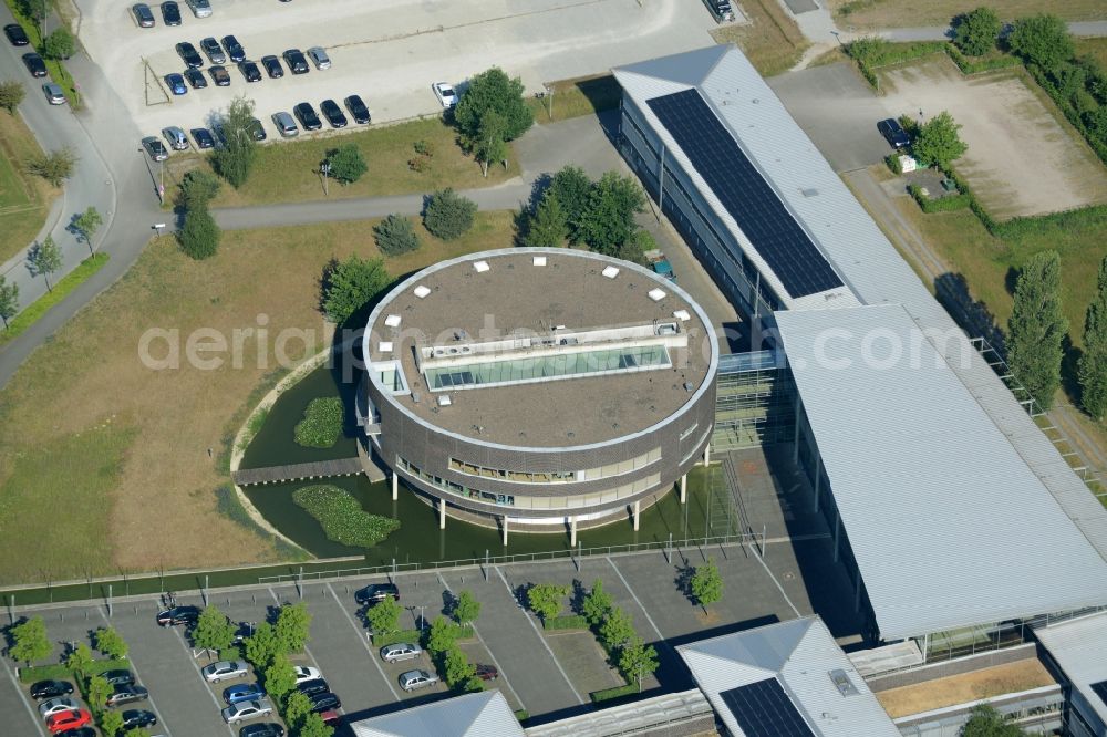 Gütersloh from the bird's eye view: Town Hall building and the district administration in Guetersloh in the state of North Rhine-Westphalia