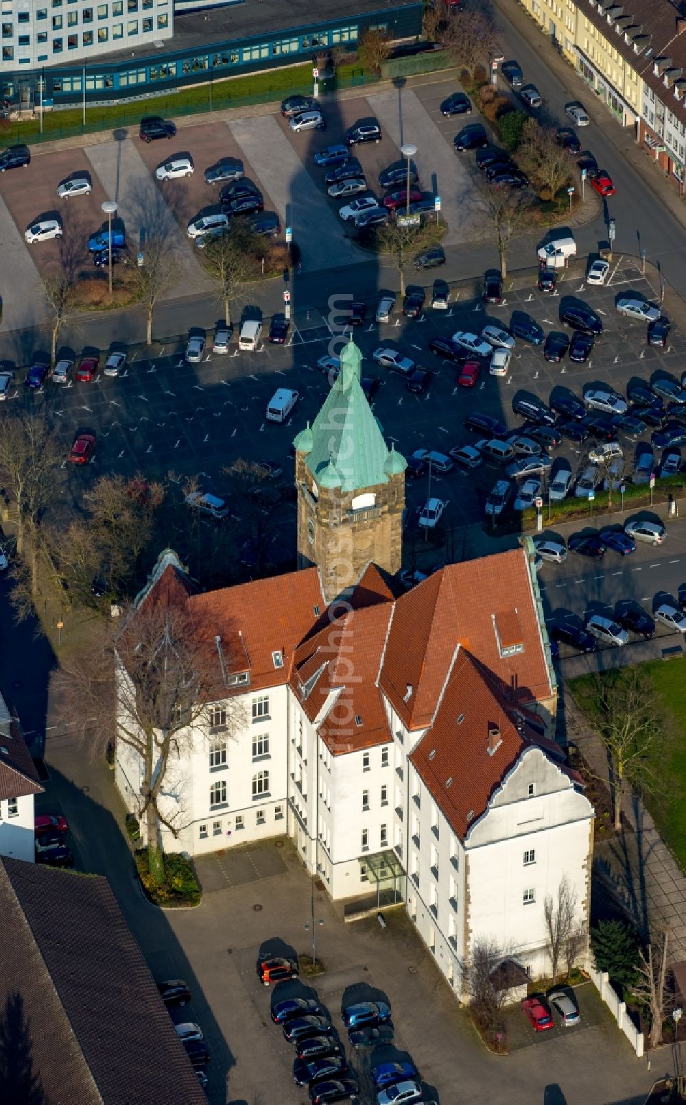 Hattingen from above - Town Hall building of the city administration in Hattingen in the state North Rhine-Westphalia