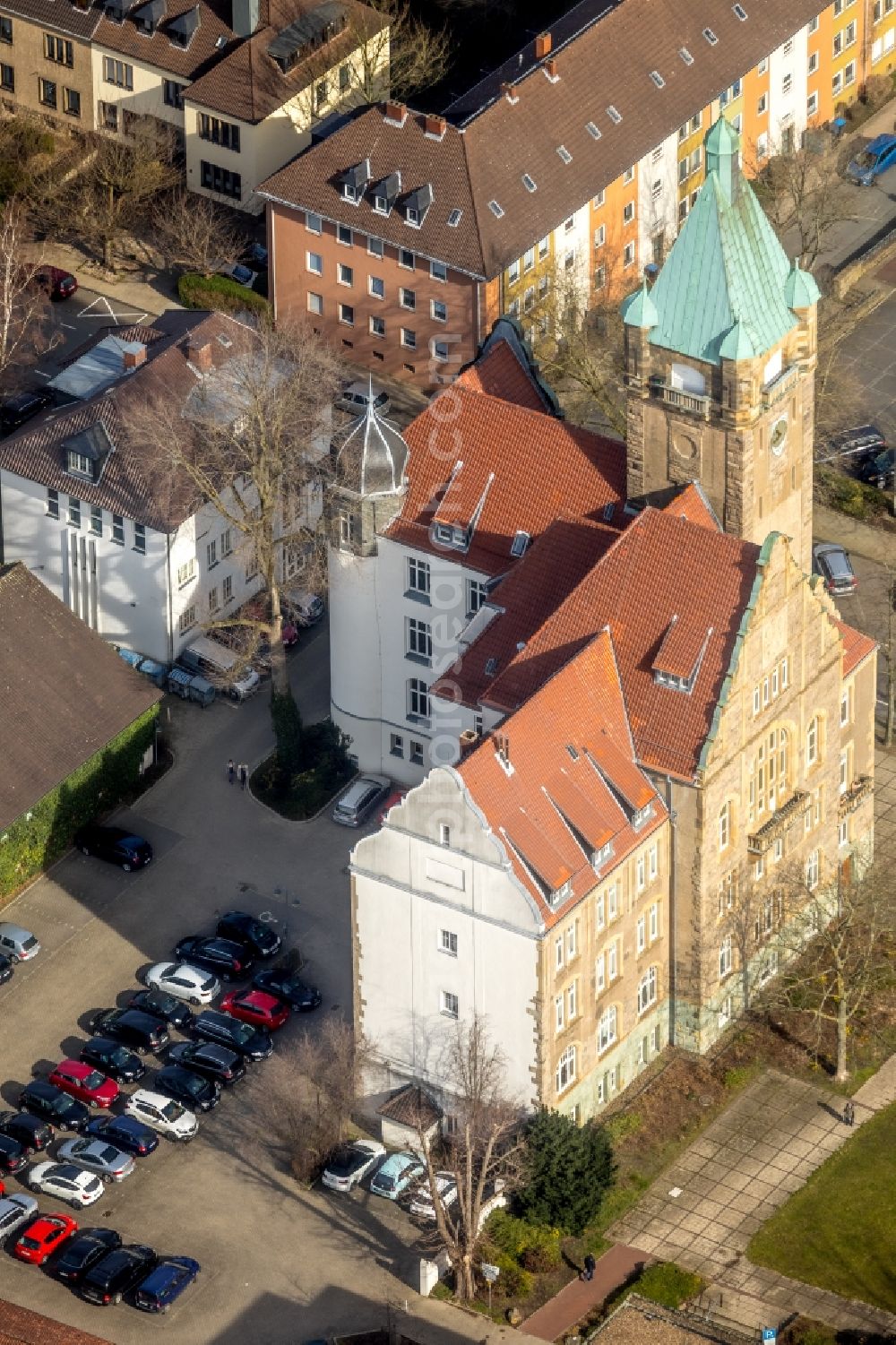 Aerial image Hattingen - Town Hall building of the city administration in Hattingen in the state North Rhine-Westphalia, Germany