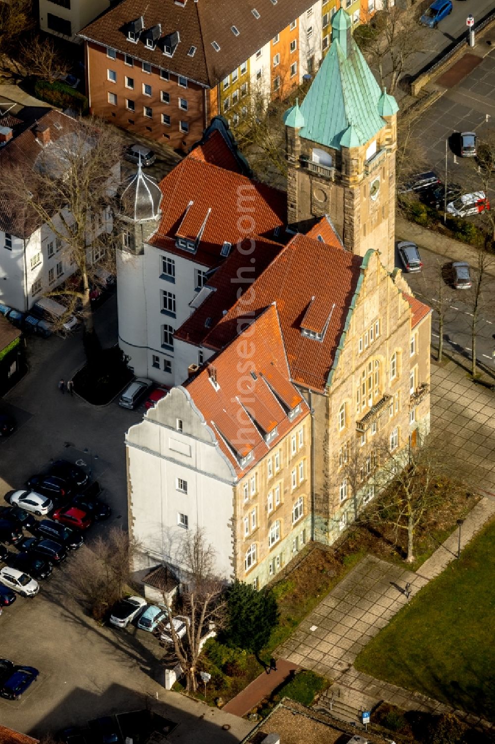 Aerial photograph Hattingen - Town Hall building of the city administration in Hattingen in the state North Rhine-Westphalia, Germany