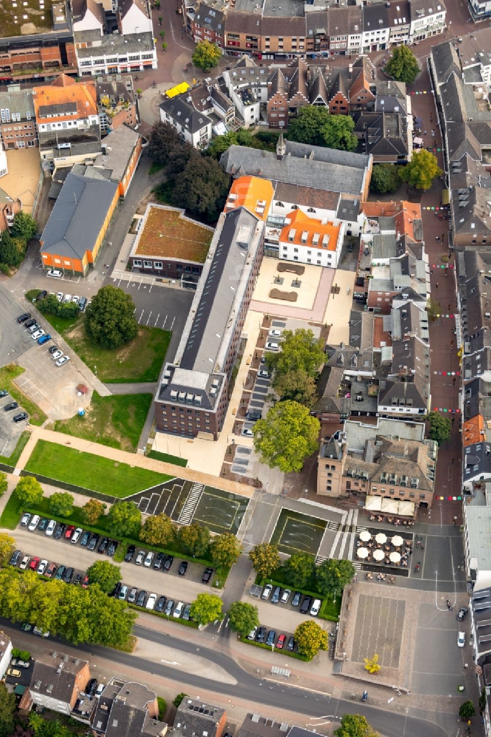 Kleve from above - Town Hall building of the city administration in Kleve in the state North Rhine-Westphalia, Germany