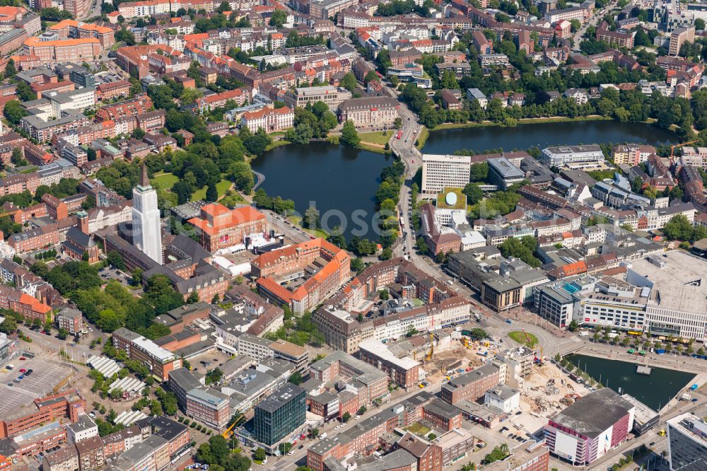 Aerial image Kiel - Building of the town hall of the city administration of the state capital on the street Fleethoern - Rathausstrasse in Kiel in the federal state of Schleswig-Holstein, Germany