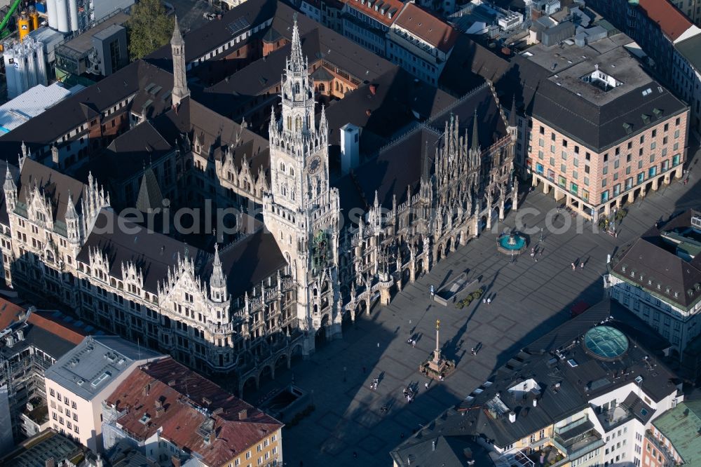 Aerial photograph München - Building of the town hall of the city administration on Marienplatz in the district Altstadt in Munich in the state Bavaria, Germany