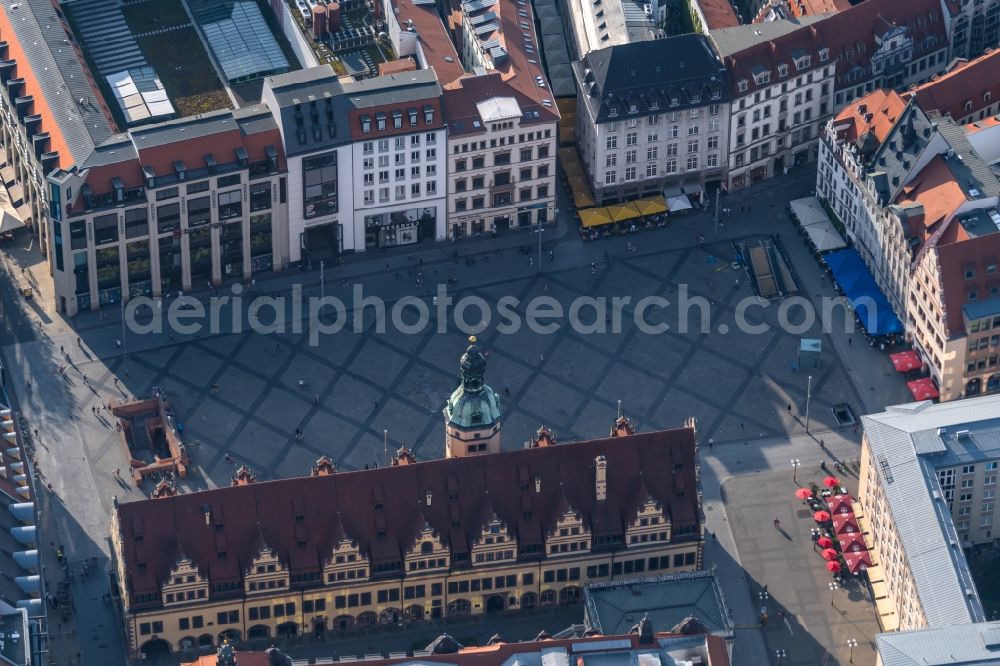 Aerial image Leipzig - Town Hall building of the City Council at the market downtown in the district Mitte in Leipzig in the state Saxony, Germany