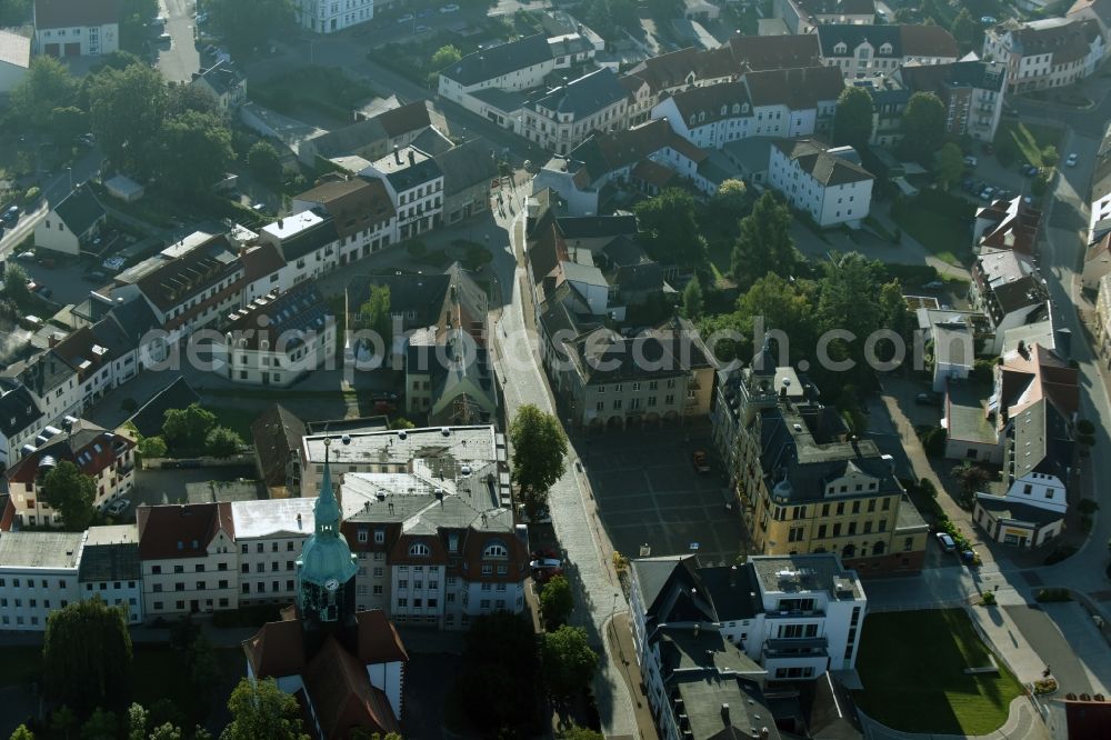 Bad Lausick from the bird's eye view: Town Hall building of the City Council at the market downtown in Bad Lausick in the state Saxony