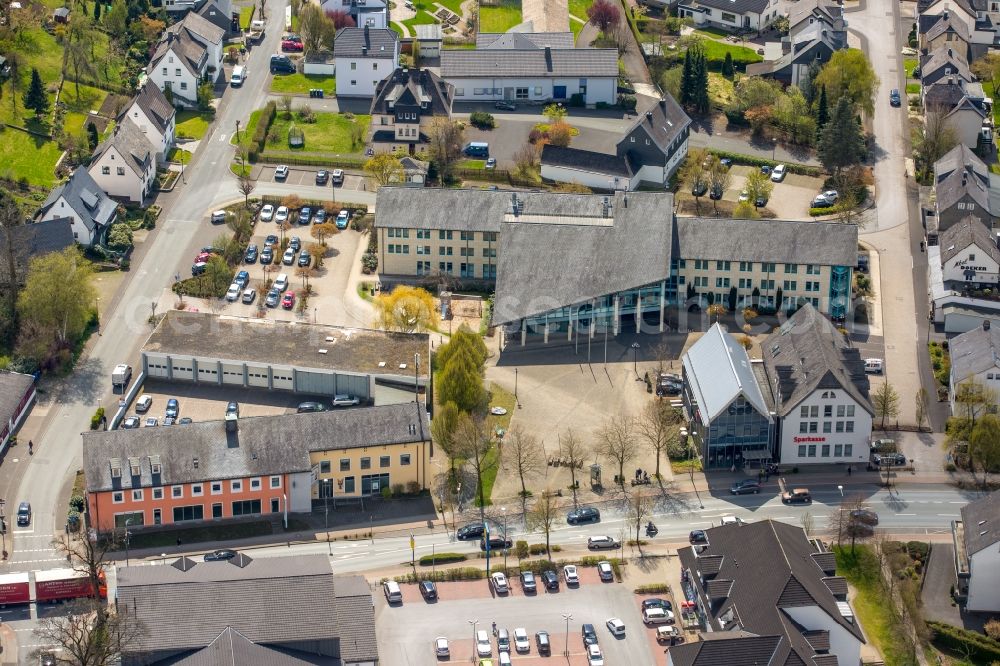 Bestwig from above - Town Hall building of the City Council at the market downtown in Bestwig in the state North Rhine-Westphalia