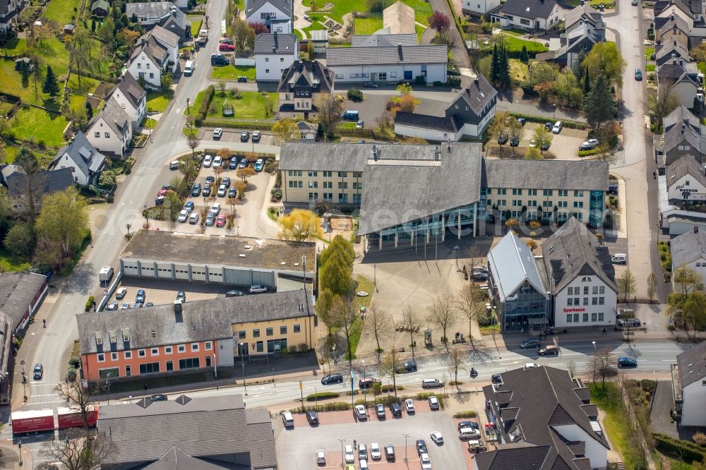 Bestwig from the bird's eye view: Town Hall building of the City Council at the market downtown in Bestwig in the state North Rhine-Westphalia