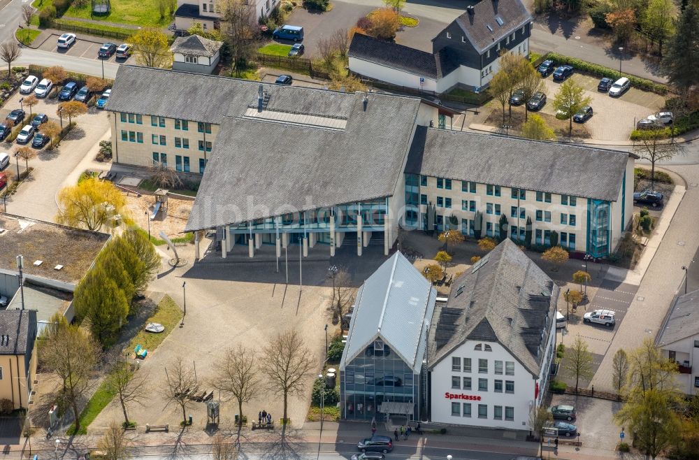 Aerial image Bestwig - Town Hall building of the City Council at the market downtown in Bestwig in the state North Rhine-Westphalia