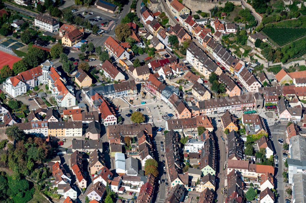 Aerial image Breisach am Rhein - Town Hall building of the City Council at the market downtown in Breisach am Rhein in the state Baden-Wurttemberg, Germany