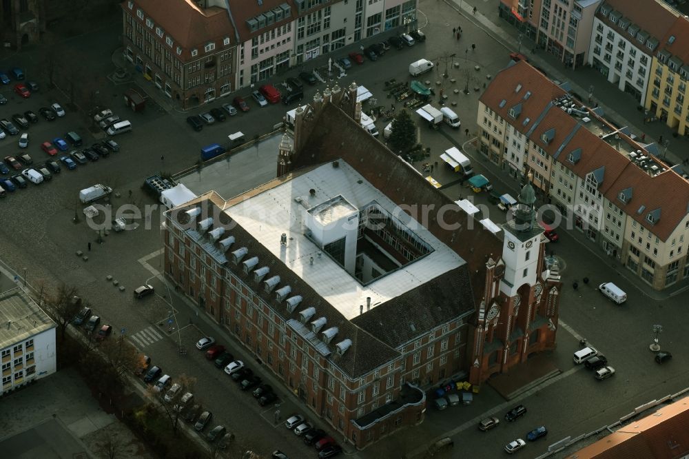 Frankfurt (Oder) from above - Town Hall building of the City Council at the market downtown in Frankfurt (Oder) in the state Brandenburg