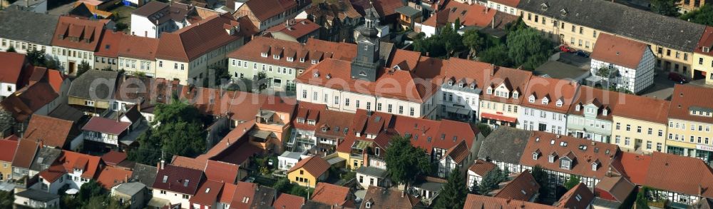 Greußen from above - Town Hall building of the City Council at the market downtown in Greussen in the state Thuringia