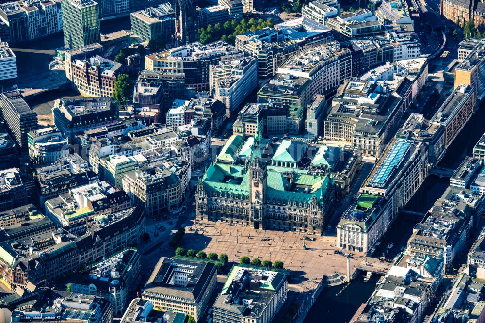 Hamburg from above - Town Hall building of the City Council at the market downtown in Hamburg, Germany