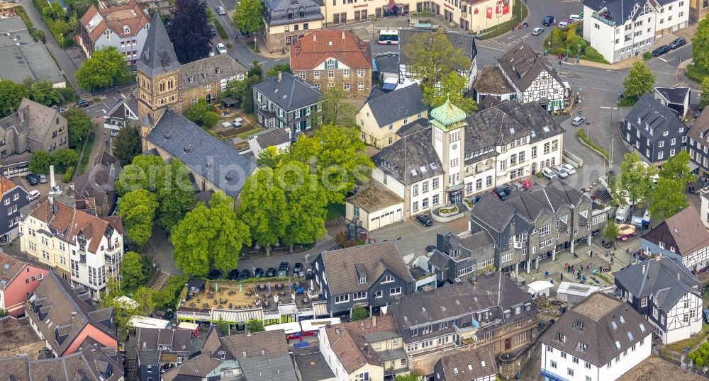 Aerial photograph Herdecke - Town Hall building of the City Council at the market downtown in Herdecke in the state North Rhine-Westphalia, Germany