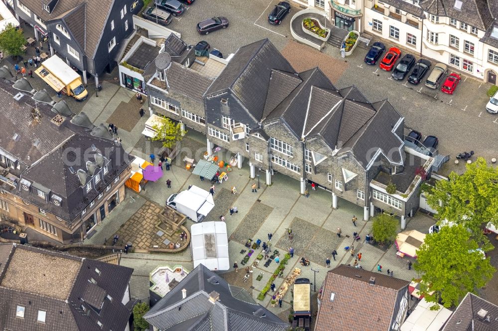 Herdecke from above - Town Hall building of the City Council at the market downtown in Herdecke in the state North Rhine-Westphalia, Germany