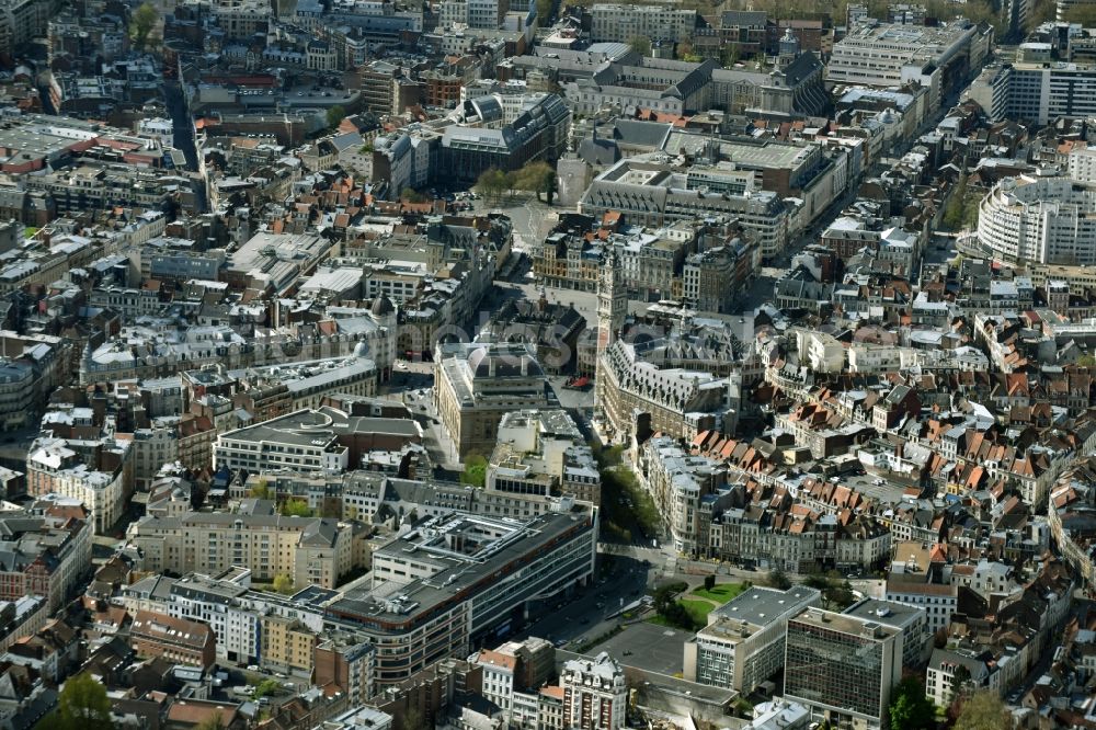 Aerial photograph Lille - Town Hall building of the City Council at the market Place Charles de Gaulle downtown in Lille in Nord-Pas-de-Calais Picardy, France