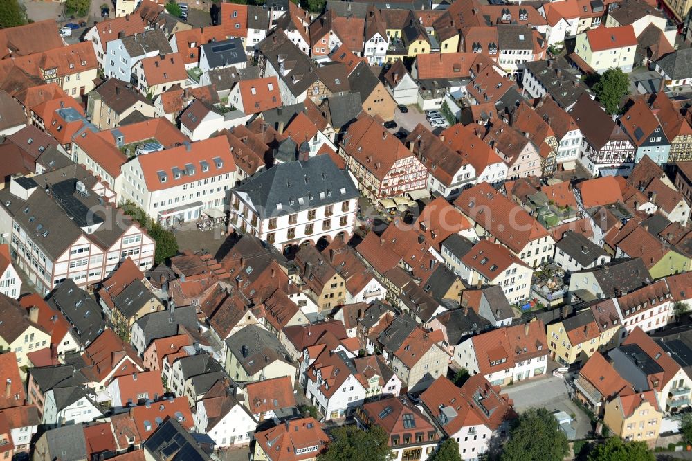 Lohr am Main from above - Town Hall building of the City Council at the market downtown in Lohr am Main in the state Bavaria